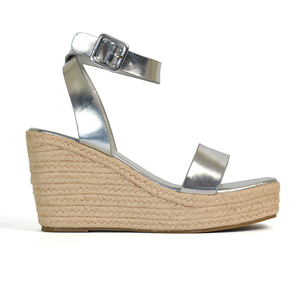 Dayla Platform Espadrille Sandal Wedge Heel With a Square Toe in Black