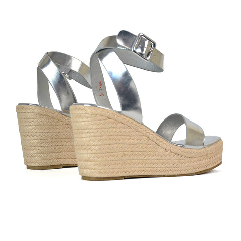 Dayla Platform Espadrille Sandal Wedge Heel With a Square Toe in Black