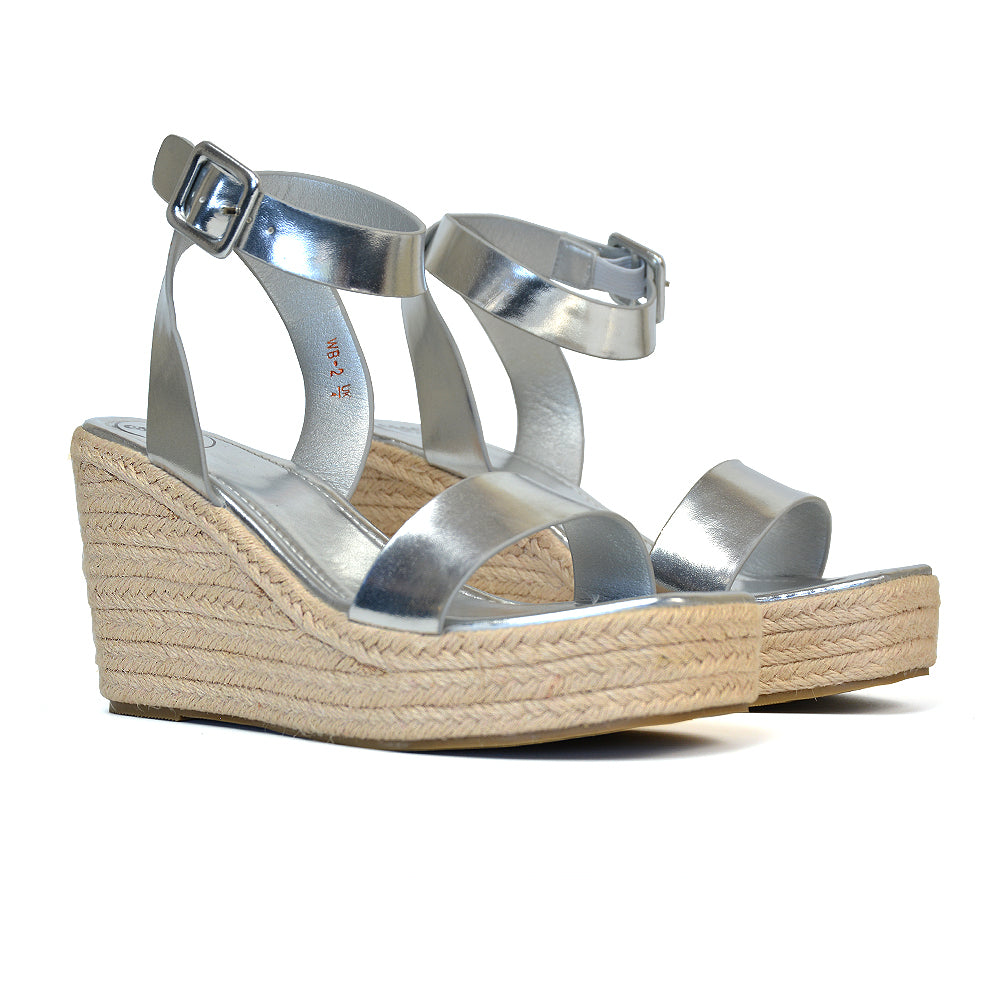 Dayla Platform Espadrille Sandal Wedge Heel With a Square Toe in Black