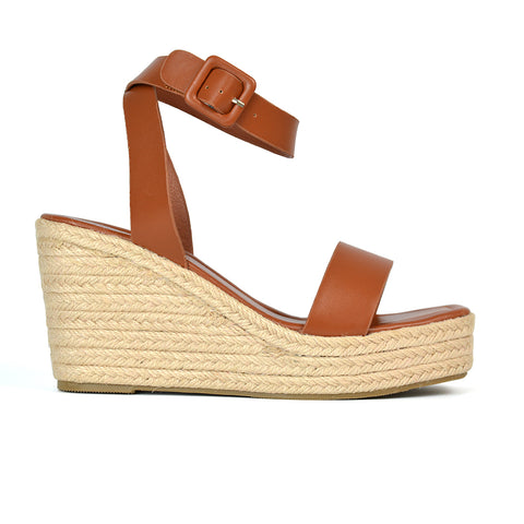 Dayla Platform Espadrille Sandal Wedge Heel With a Square Toe in Black