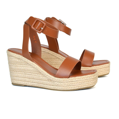 Dayla Platform Espadrille Sandal Wedge Heel With a Square Toe in Black