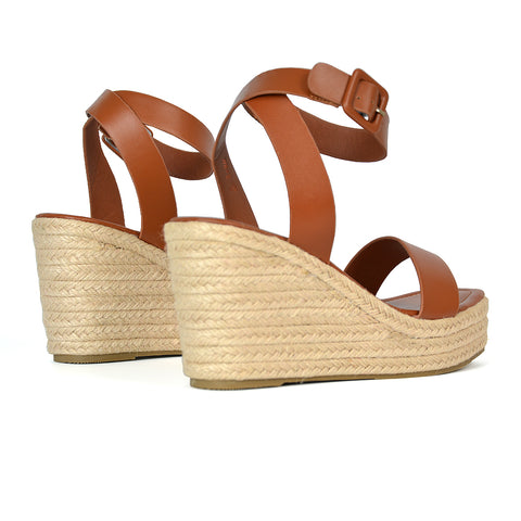 Dayla Platform Espadrille Sandal Wedge Heel With a Square Toe in Black