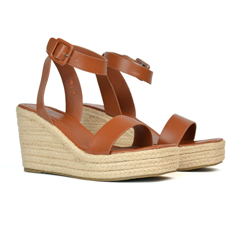 Dayla Platform Espadrille Sandal Wedge Heel With a Square Toe in Black