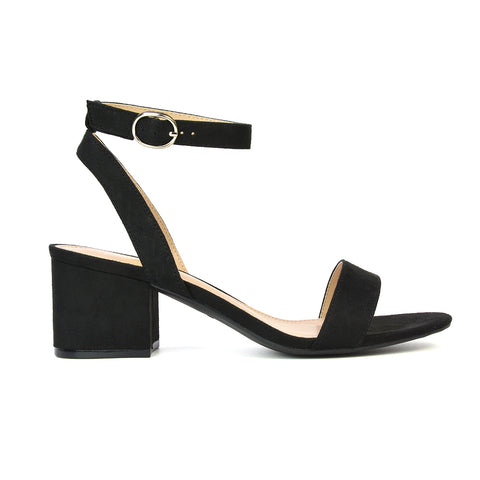 Dala Wide Fit Strappy Open Toe Mid Block Heel Sandals in Black