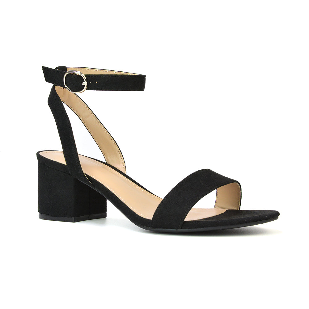 Dala Wide Fit Strappy Open Toe Mid Block Heel Sandals in Black