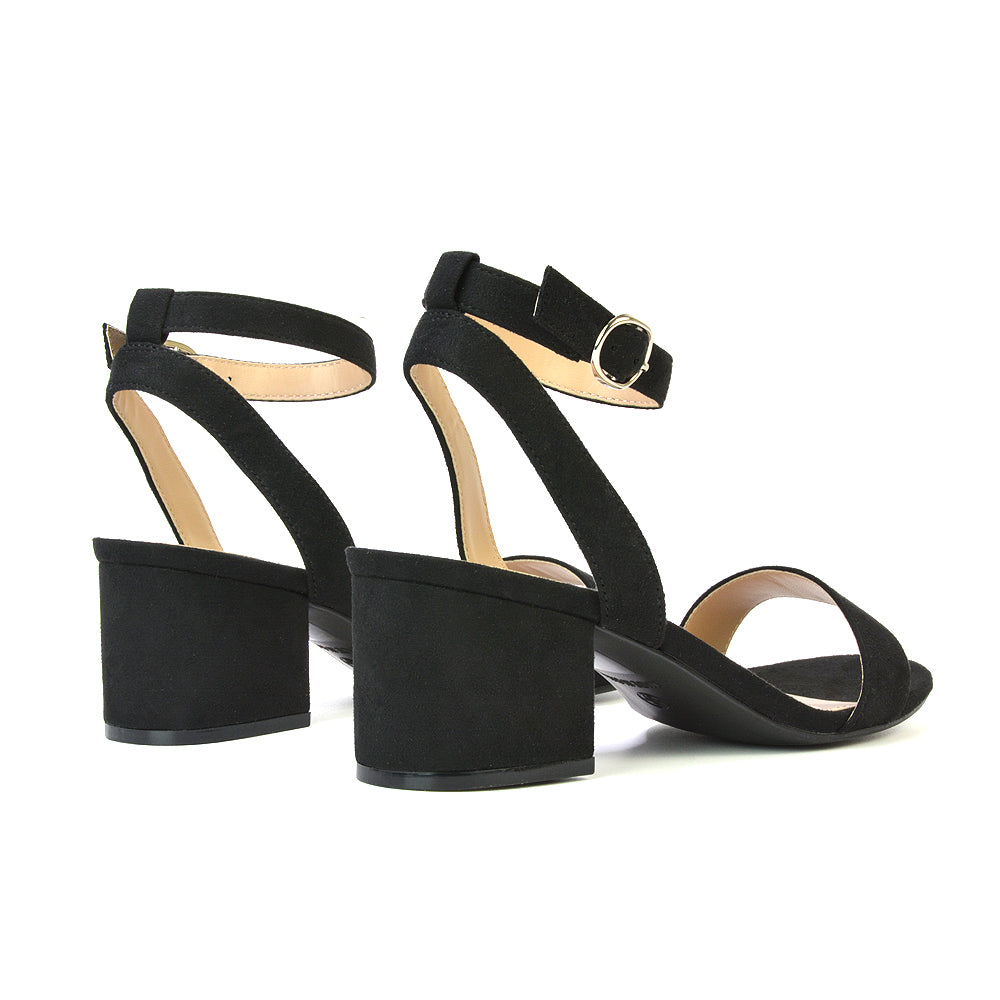 Dala Wide Fit Strappy Open Toe Mid Block Heel Sandals in Black