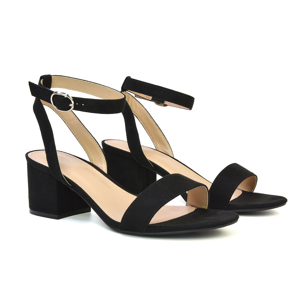 Dala Wide Fit Strappy Open Toe Mid Block Heel Sandals in Black