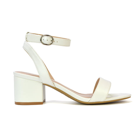 Dala Wide Fit Strappy Open Toe Mid Block Heel Sandals in Silver