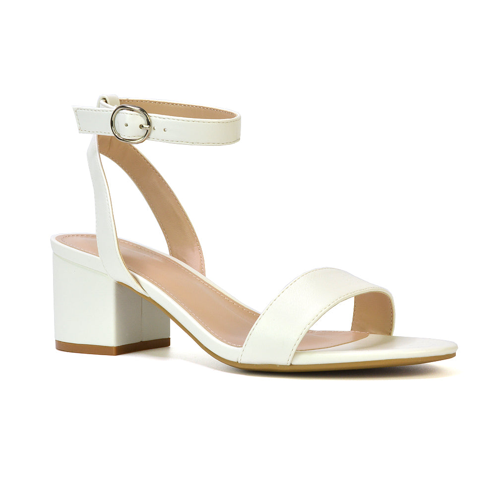 Dala Wide Fit Strappy Open Toe Mid Block Heel Sandals in Blush