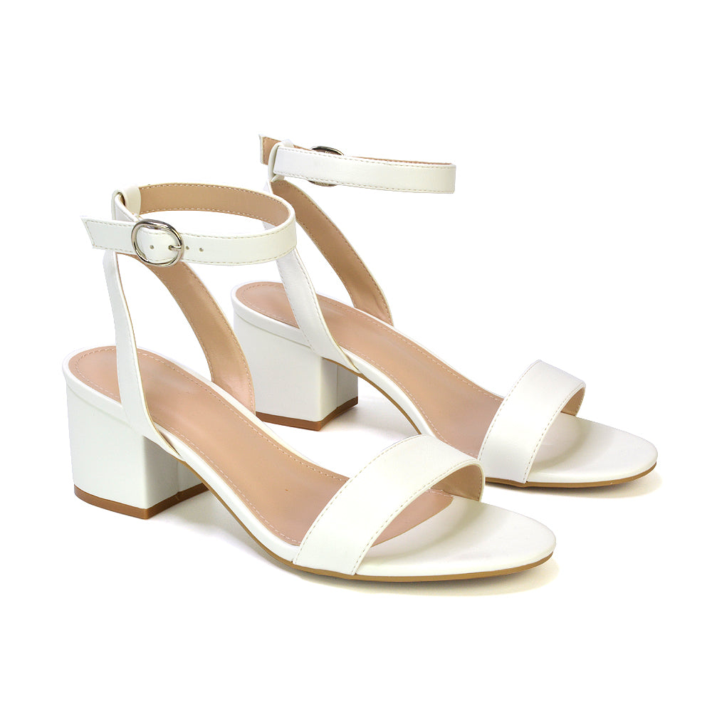 Dala Wide Fit Strappy Open Toe Mid Block Heel Sandals In White