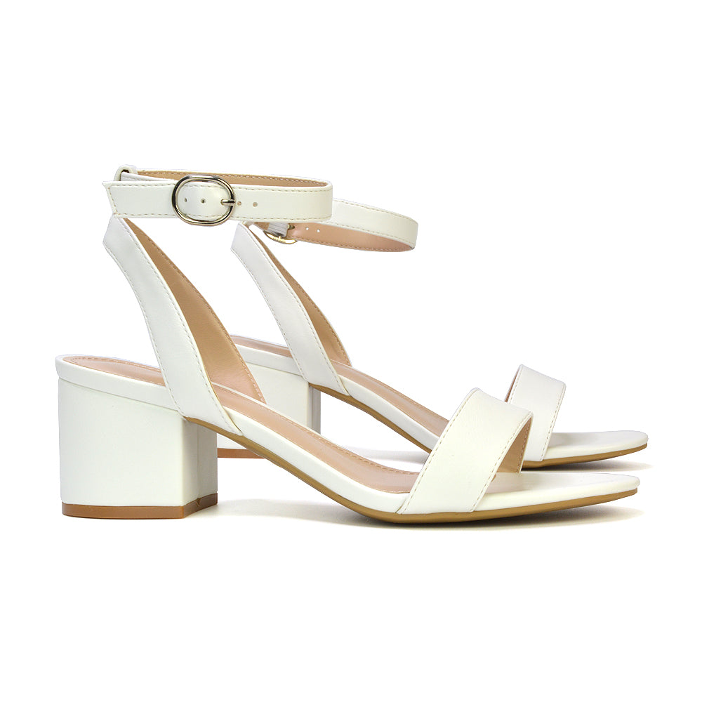 white mid block heels