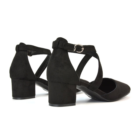 black mid block heels