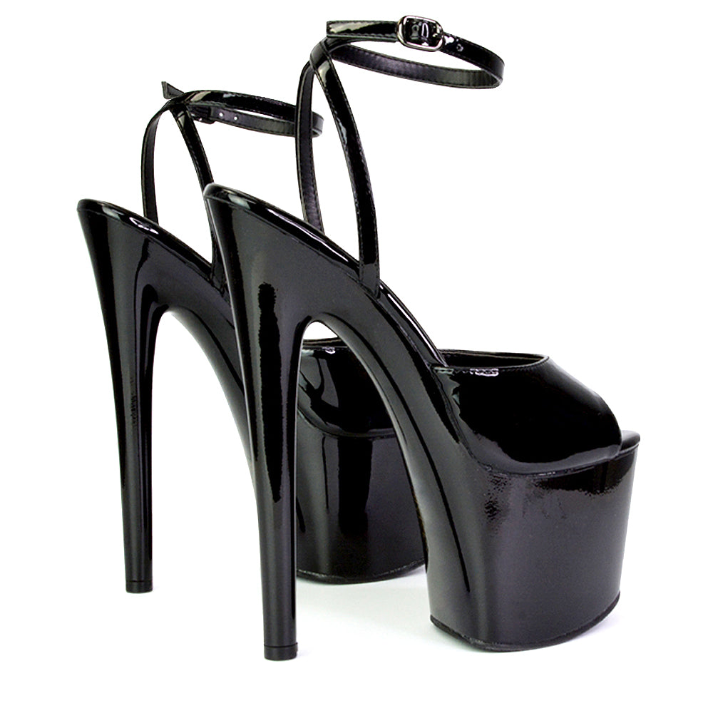 Sunshine Strappy Peep Toe Stiletto High Heel Platform Shoes in Black