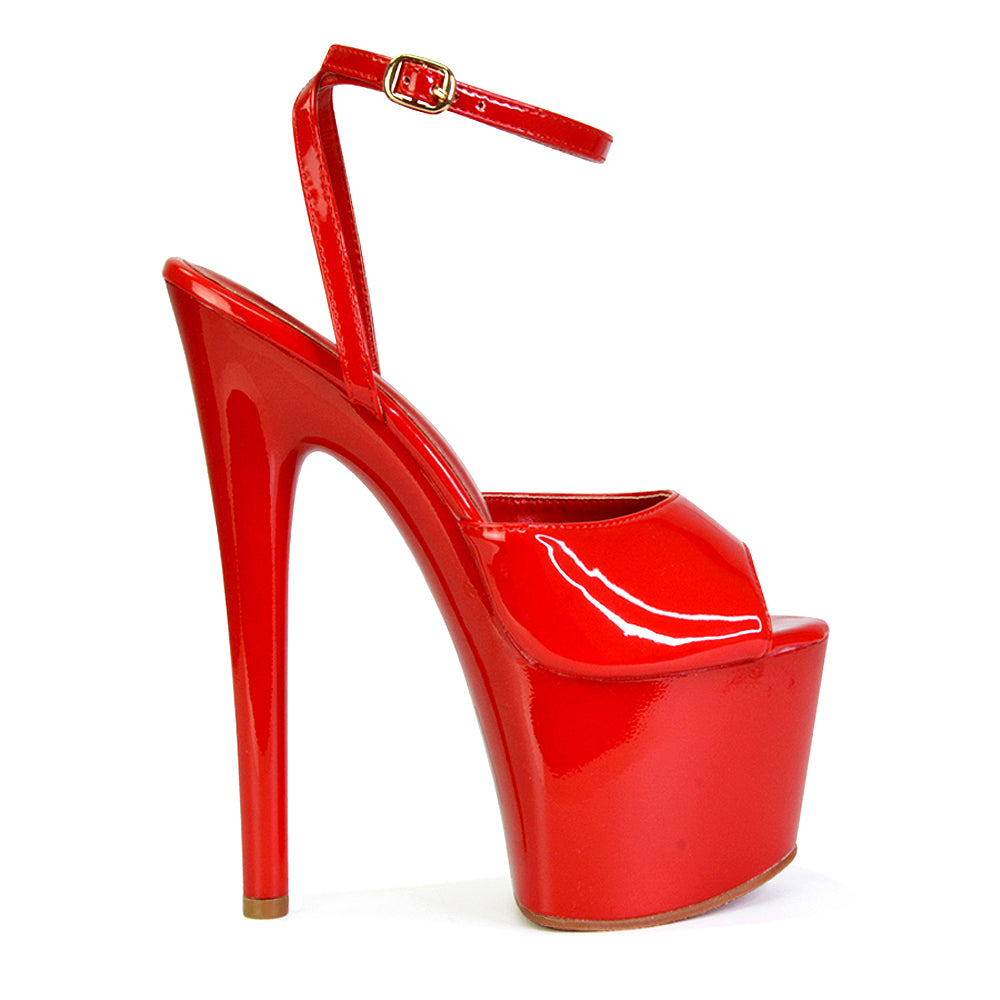 Sunshine Strappy Peep Toe Stiletto High Heel Platform Shoes in Red