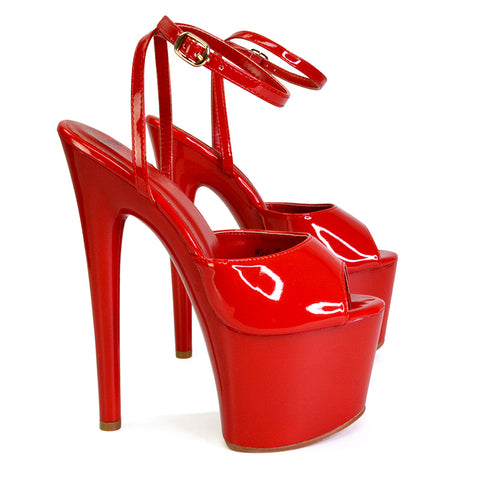 Sunshine Strappy Peep Toe Stiletto High Heel Platform Shoes in Red