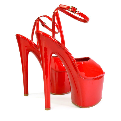 Sunshine Strappy Peep Toe Stiletto High Heel Platform Shoes in Red