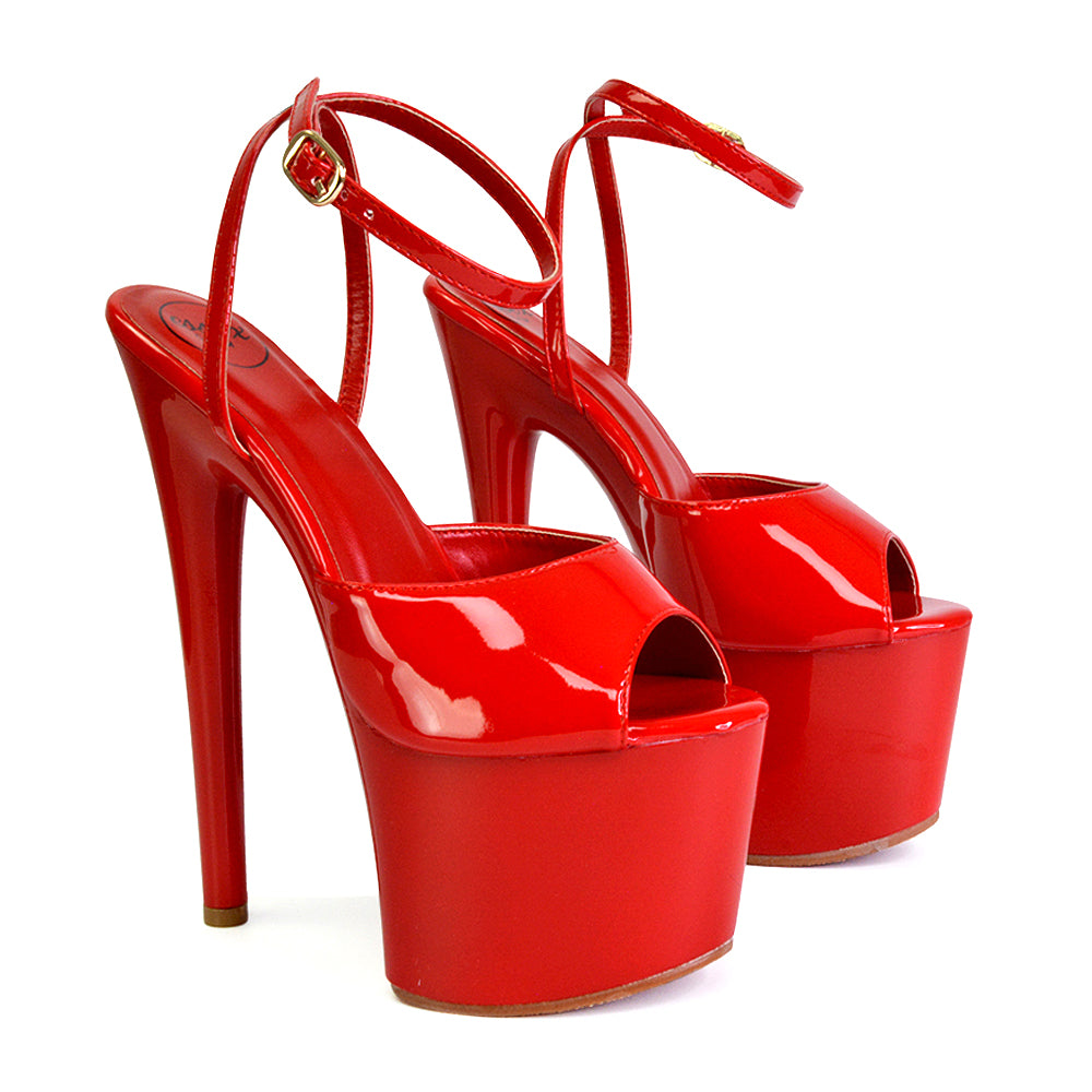 Sunshine Strappy Peep Toe Stiletto High Heel Platform Shoes in Red