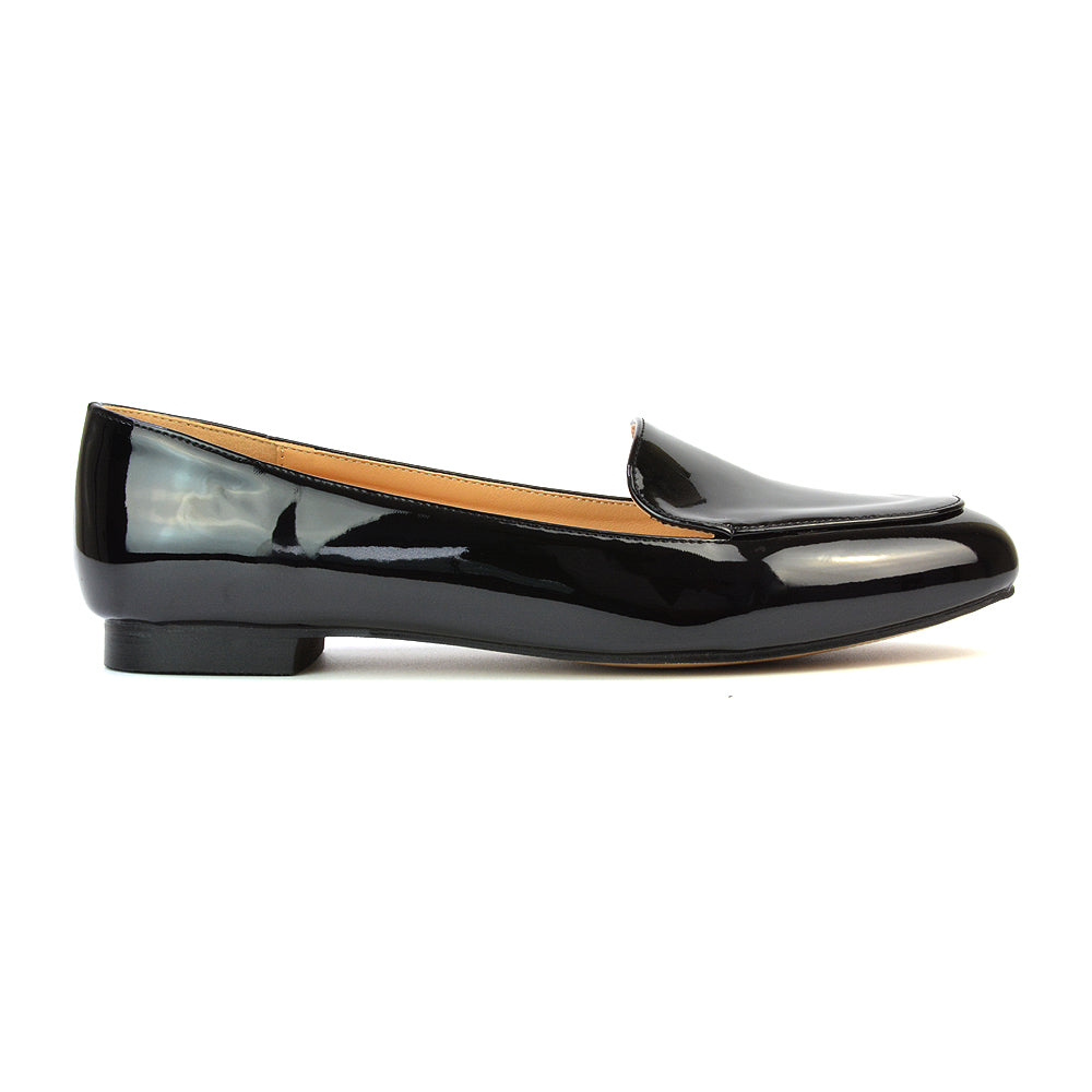 Quincy Slip On Low Heel Back to School Shoes Pumps Loafers in Black Patent