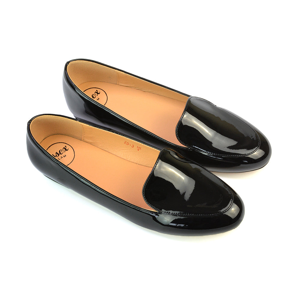 Quincy Slip On Low Heel Back to School Shoes Pumps Loafers in Black Patent