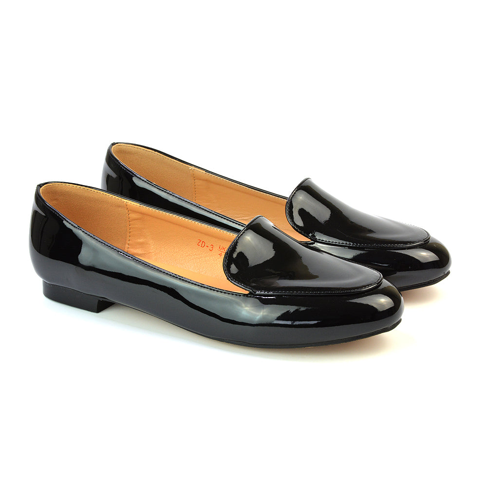 Quincy Slip On Low Heel Back to School Shoes Pumps Loafers in Black Patent